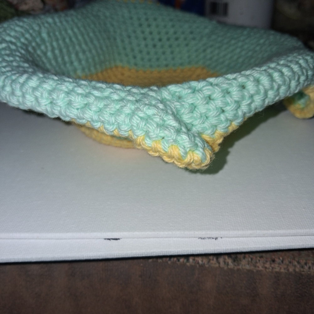 Mint and Yellow Crochet Bowl Cozy